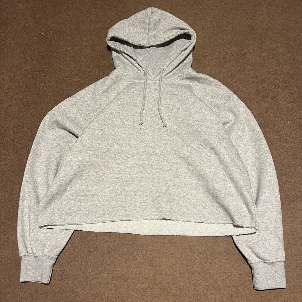 Gray Hoodie Sweatshirt Women Large Gray Baggy Crop Boxy Fit Skate Thrashed Fade